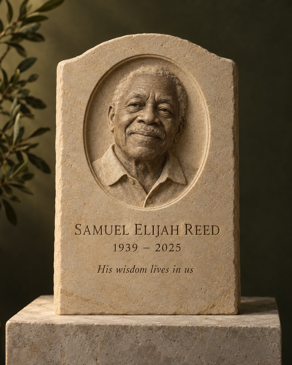 Sandstone portrait memorial tablet